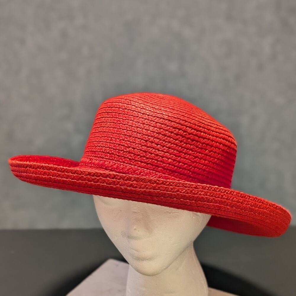 Betmar New York Vintage Red Paper Cotton Blend Logo Ribbon Flip Brim Sun Hat